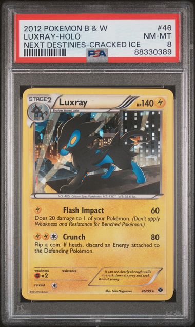 LUXRAY-HOLO NEXT DESTINIES-CRACKED ICE 2012 POKEMON BLACK & WHITE NEXT DESTINIES PSA NM-MT 8