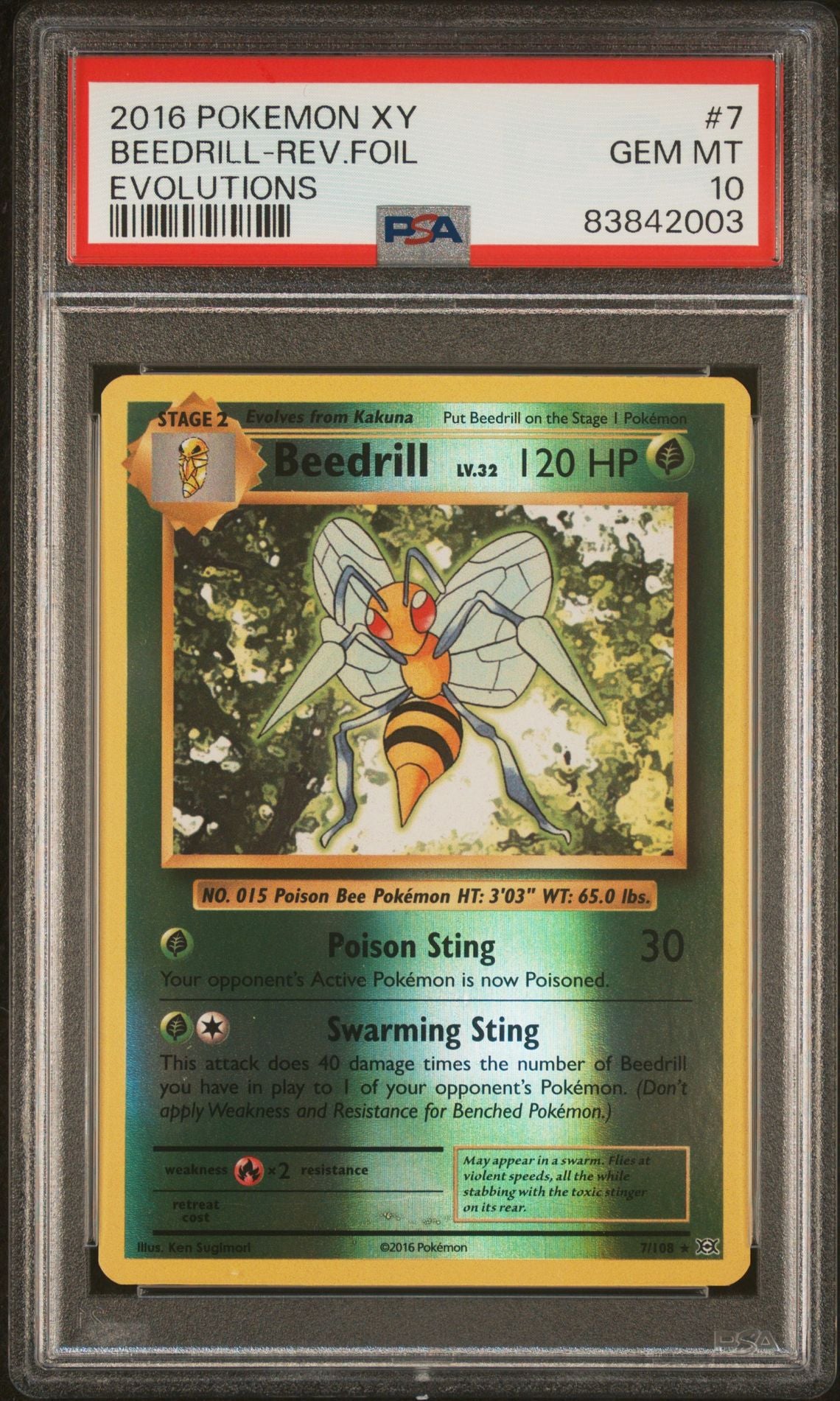 BEEDRILL-REV.FOIL EVOLUTIONS 2016 POKEMON XY EVOLUTIONS PSA GEM MT 10