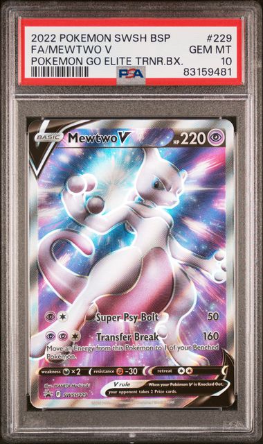 2022 Pokémon Swsh Black Star Promo #229 Mewtwo V - Holo Full Art Pokemon Go Elite Trainer Box PSA 10