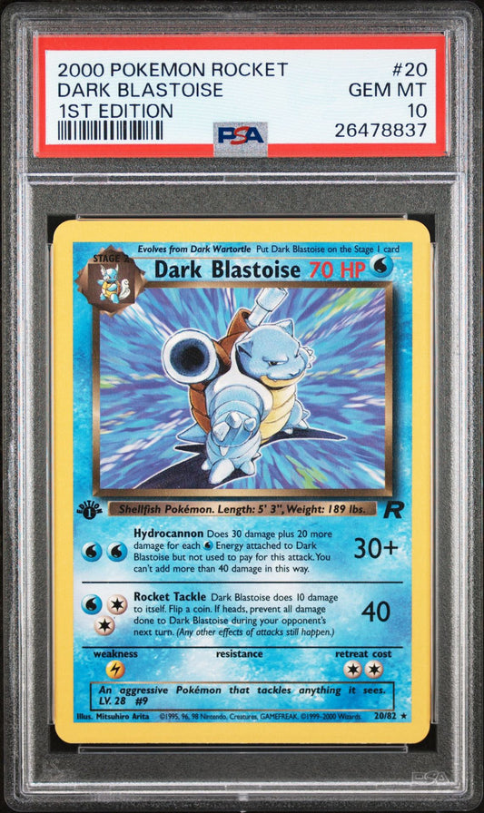 DARK BLASTOISE 1ST EDITION 2000 POKEMON ROCKET PSA GEM MT 10
