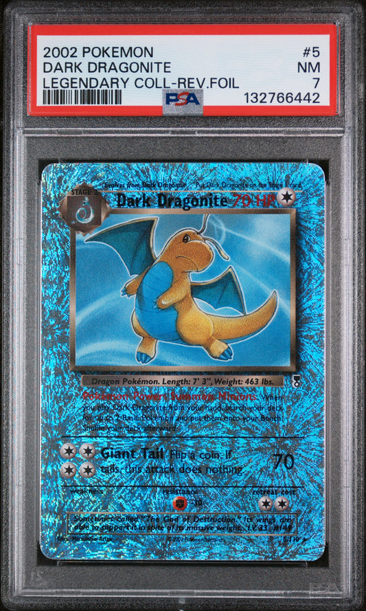 DARK DRAGONITE LEGENDARY COLL-REV.FOIL 2002 POKEMON LEGENDARY COLLECTION PSA NM 7