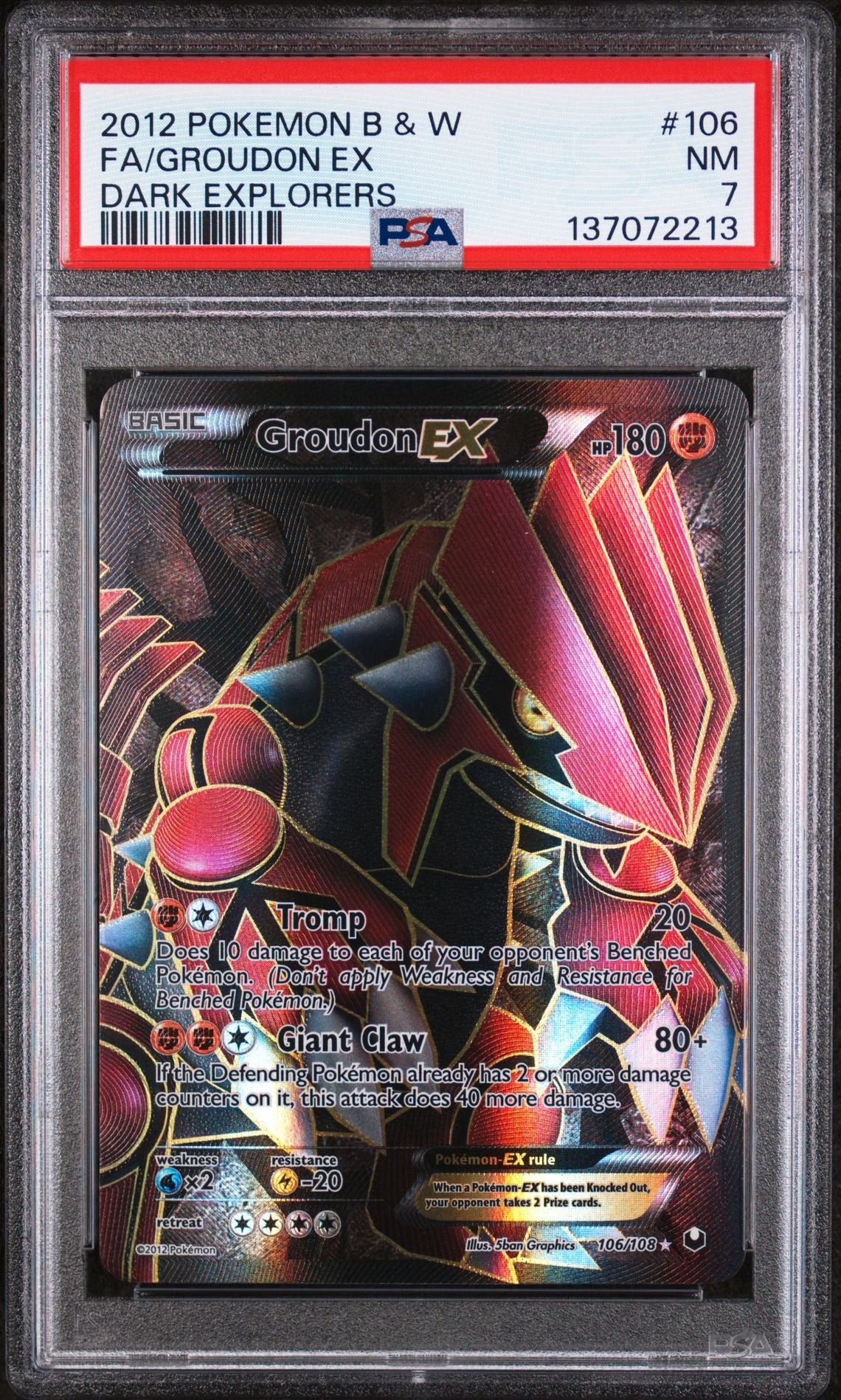 FA/GROUDON EX DARK EXPLORERS 2012 POKEMON BLACK & WHITE DARK EXPLORERS PSA NM 7
