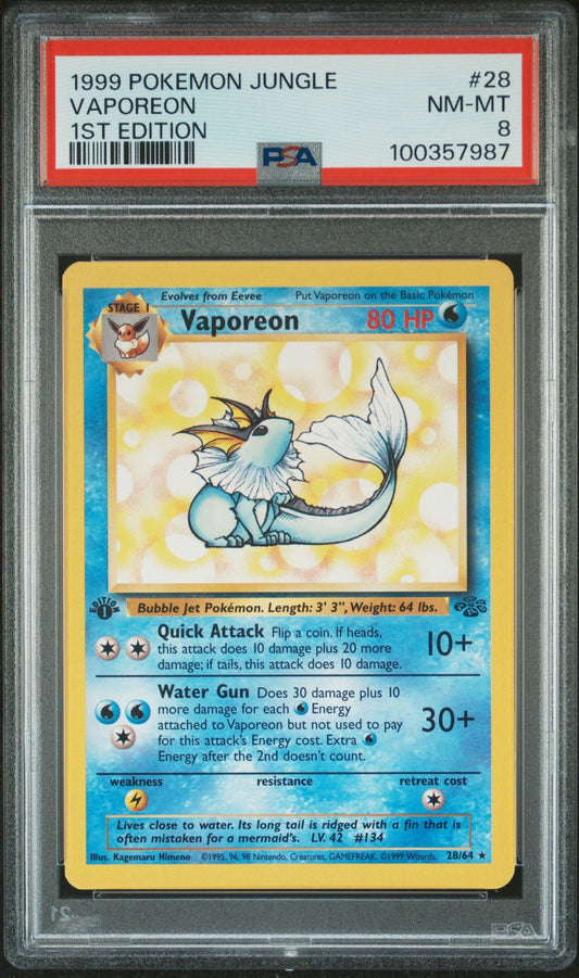 VAPOREON 1ST EDITION 1999 POKEMON JUNGLE PSA NM-MT 8