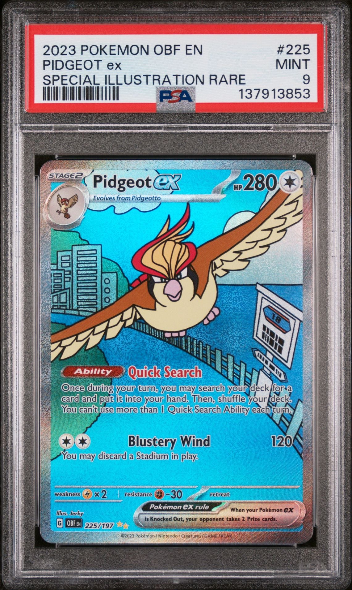 PIDGEOT ex SPECIAL ILLUSTRATION RARE 2023 POKEMON OBF EN-OBSIDIAN FLAMES PSA MINT 9
