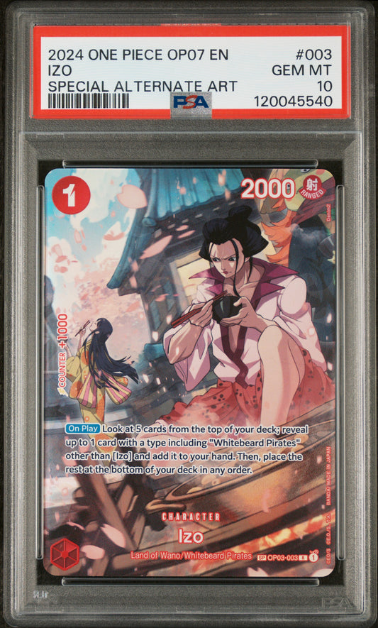 IZO SPECIAL ALTERNATE ART 2024 ONE PIECE OP07-500 YEARS IN THE FUTURE PSA GEM MT 10