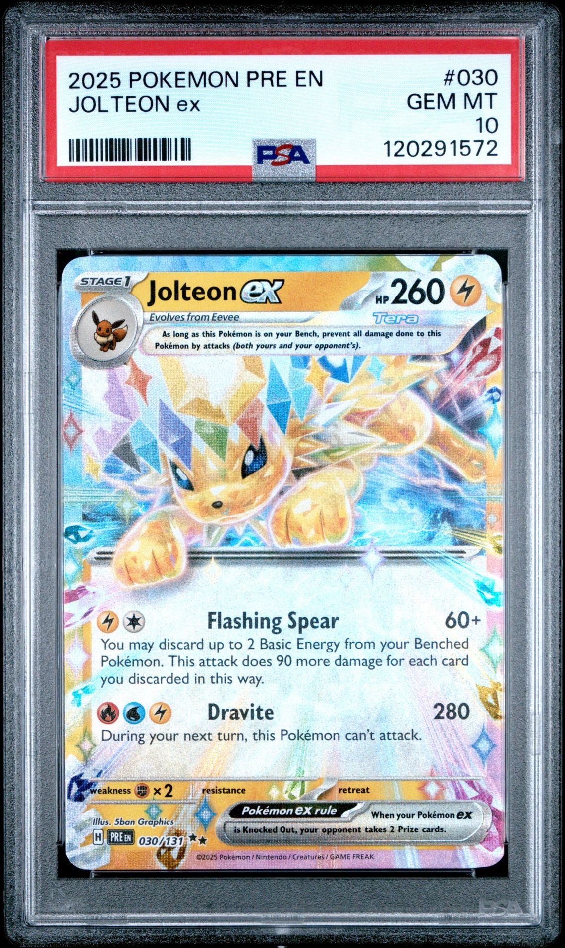 JOLTEON ex 2025 POKEMON PRE EN-PRISMATIC EVOLUTIONS PSA GEM MT 10