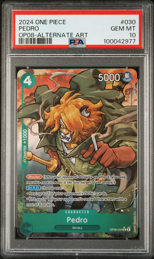 PEDRO ALTERNATE ART 2024 ONE PIECE OP08-TWO LEGENDS PSA GEM MT 10