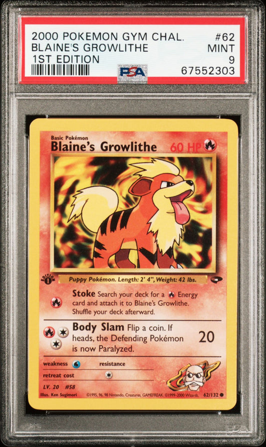 BLAINE'S GROWLITHE 1ST EDITION 2000 POKEMON GYM CHALLENGE PSA MINT 9