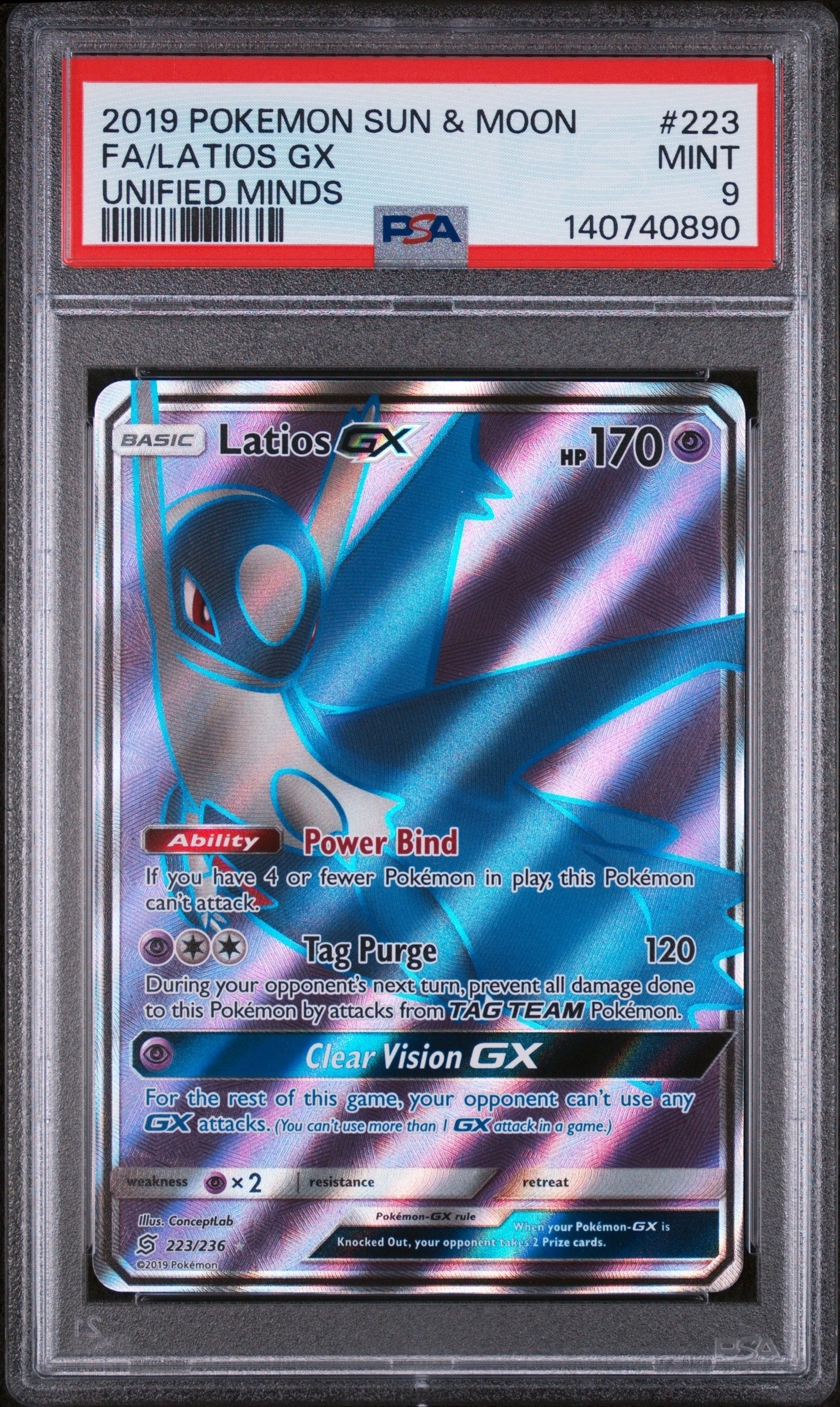 FA/LATIOS GX UNIFIED MINDS 2019 POKEMON SUN & MOON UNIFIED MINDS PSA MINT 9