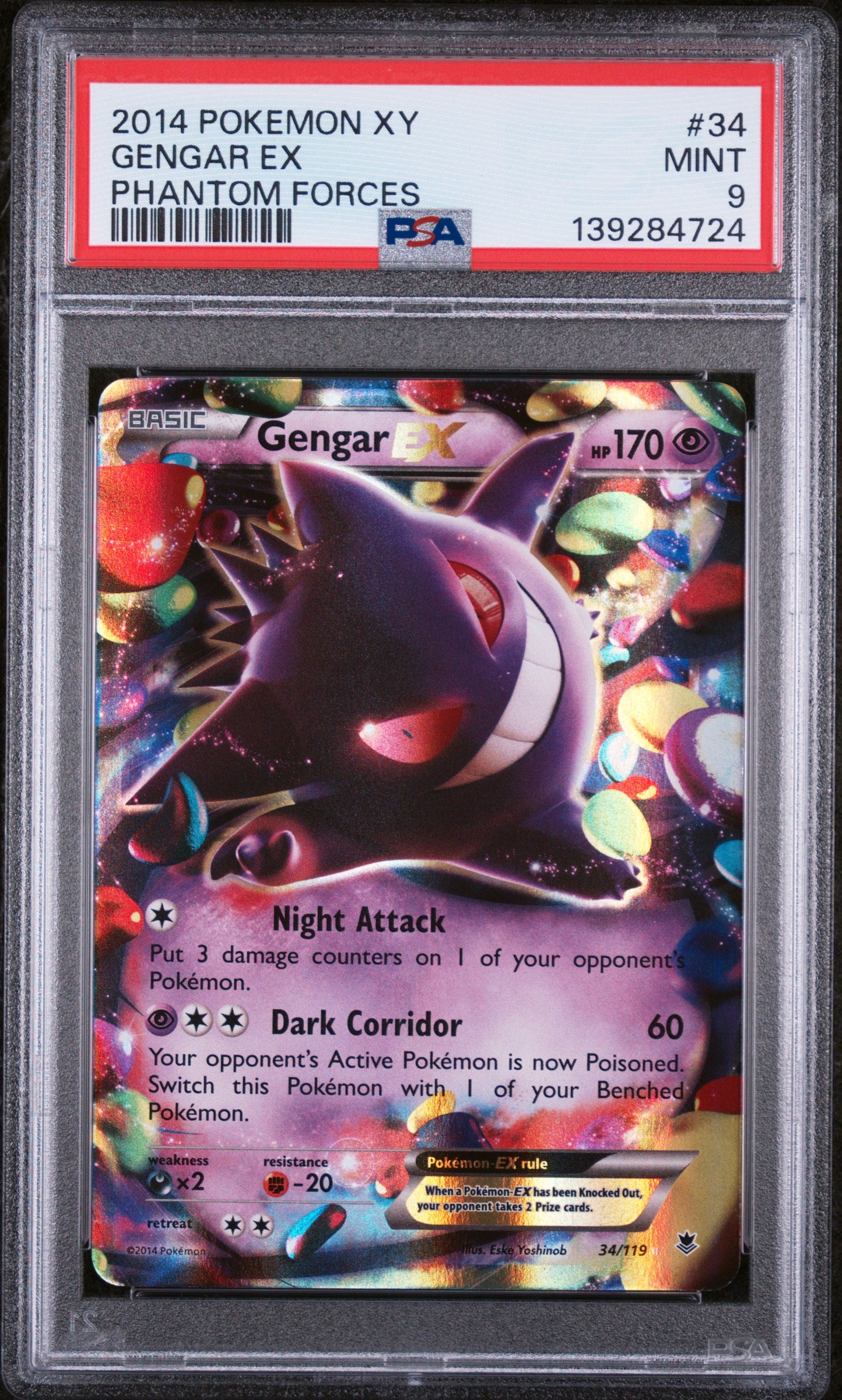 GENGAR EX PHANTOM FORCES 2014 POKEMON XY PHANTOM FORCES PSA MINT 9
