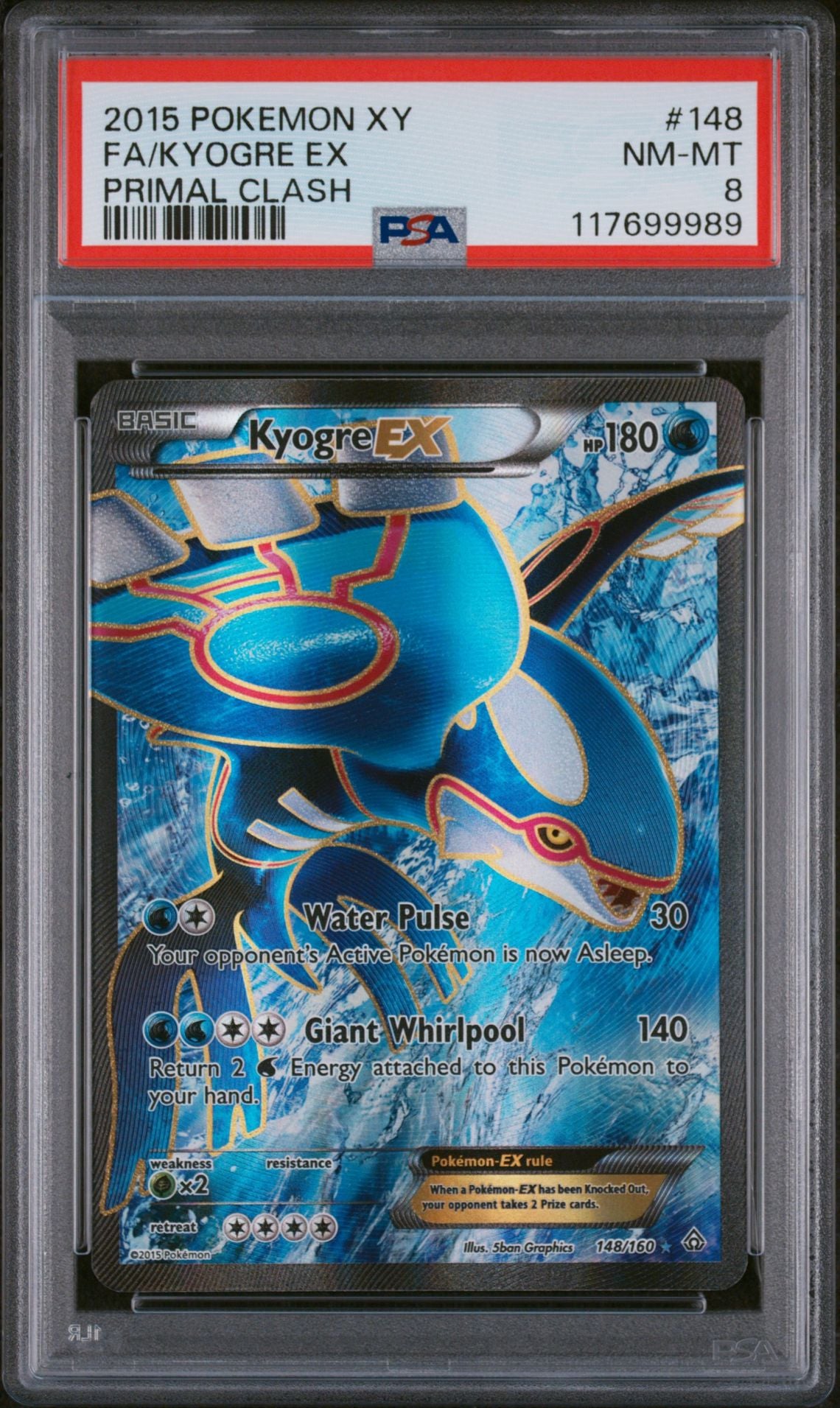 FA/KYOGRE EX PRIMAL CLASH 2015 POKEMON XY PRIMAL CLASH PSA NM-MT 8