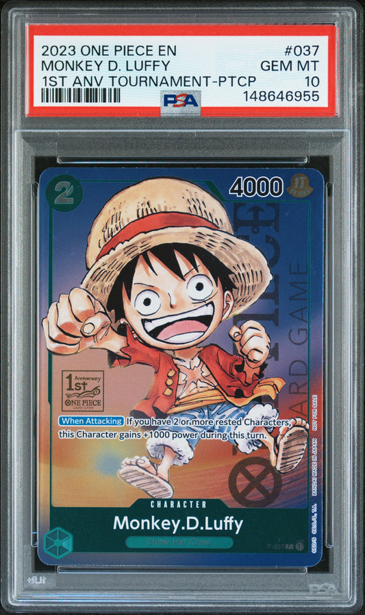 MONKEY D. LUFFY 1ST ANV TOURNAMENT-PTCP 2023 ONE PIECE PROMOS PSA GEM MT 10
