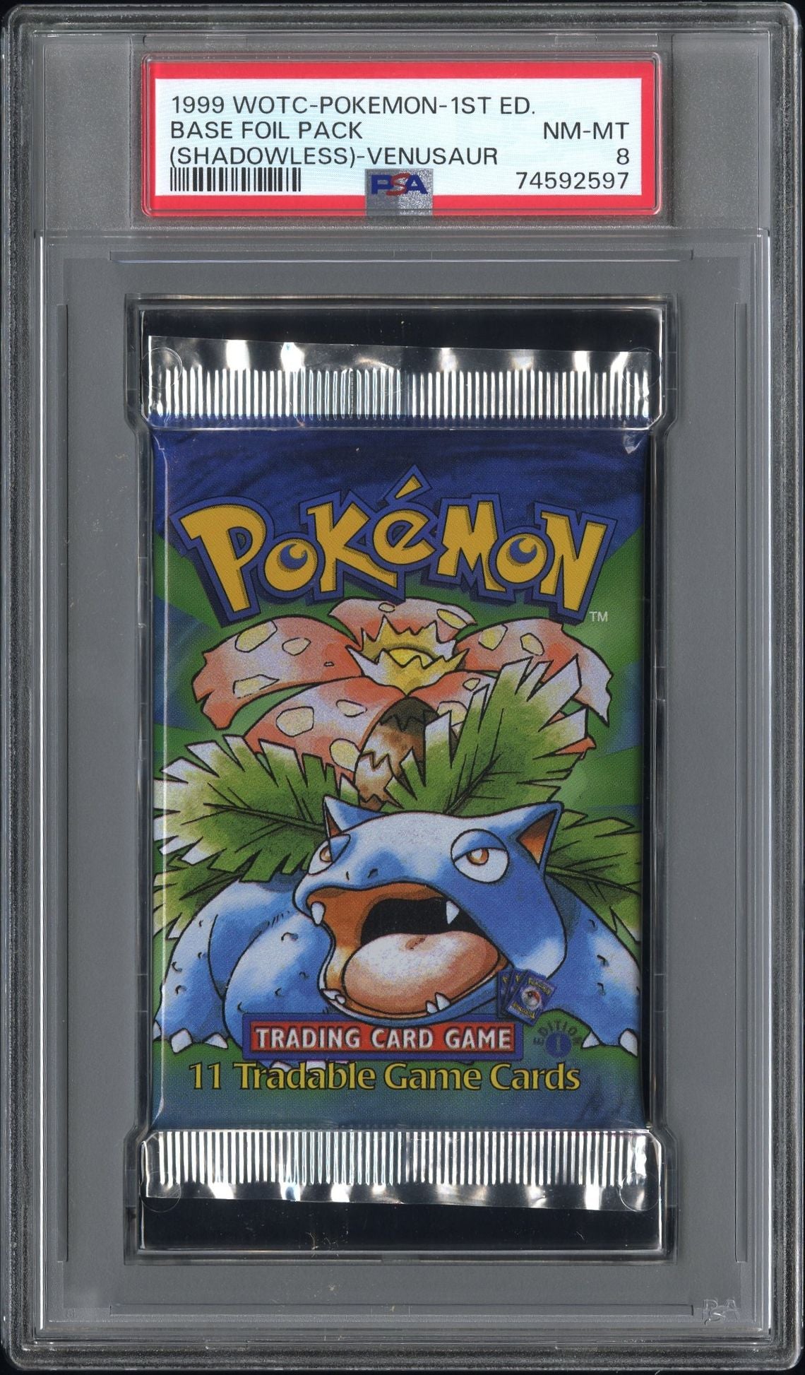 BASE FOIL PACK (SHADOWLESS)-VENUSAUR 1999 WOTC-POKEMON BASE FOIL PACK (SHADOWLESS) 1ST EDITION PSA NM-MT 8