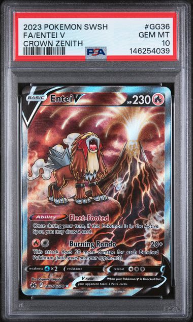 2023 POKEMON SWORD AND SHIELD CROWN ZENITH #GG36 FA/ENTEI V CROWN ZENITH PSA 10
