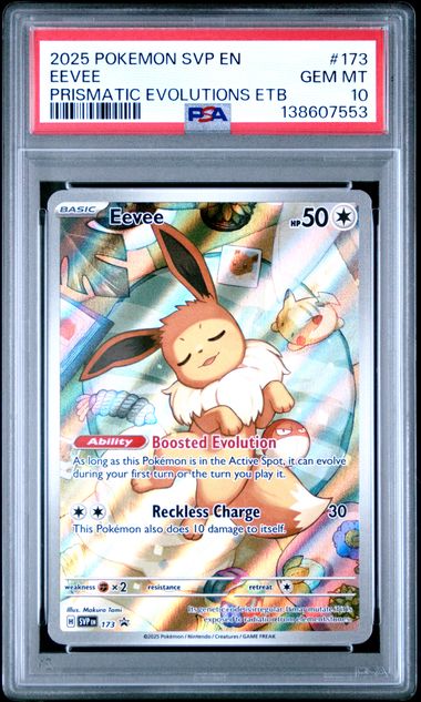 2025 Pokémon Svp EN-SV Black Star Promo #173 Eevee - Prismatic Evolutions Elite Trainer Box PSA 10