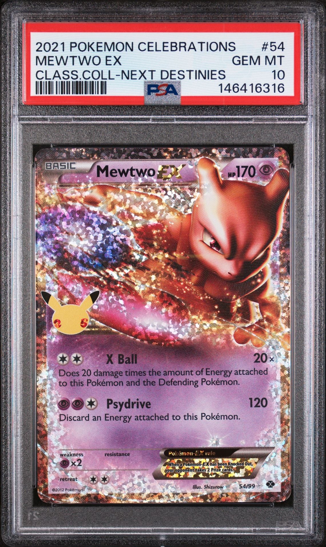 MEWTWO EX CLASS.COLL-NEXT DESTINIES 2021 POKEMON CELEBRATIONS CLASSIC COLLECTION PSA GEM MT 10