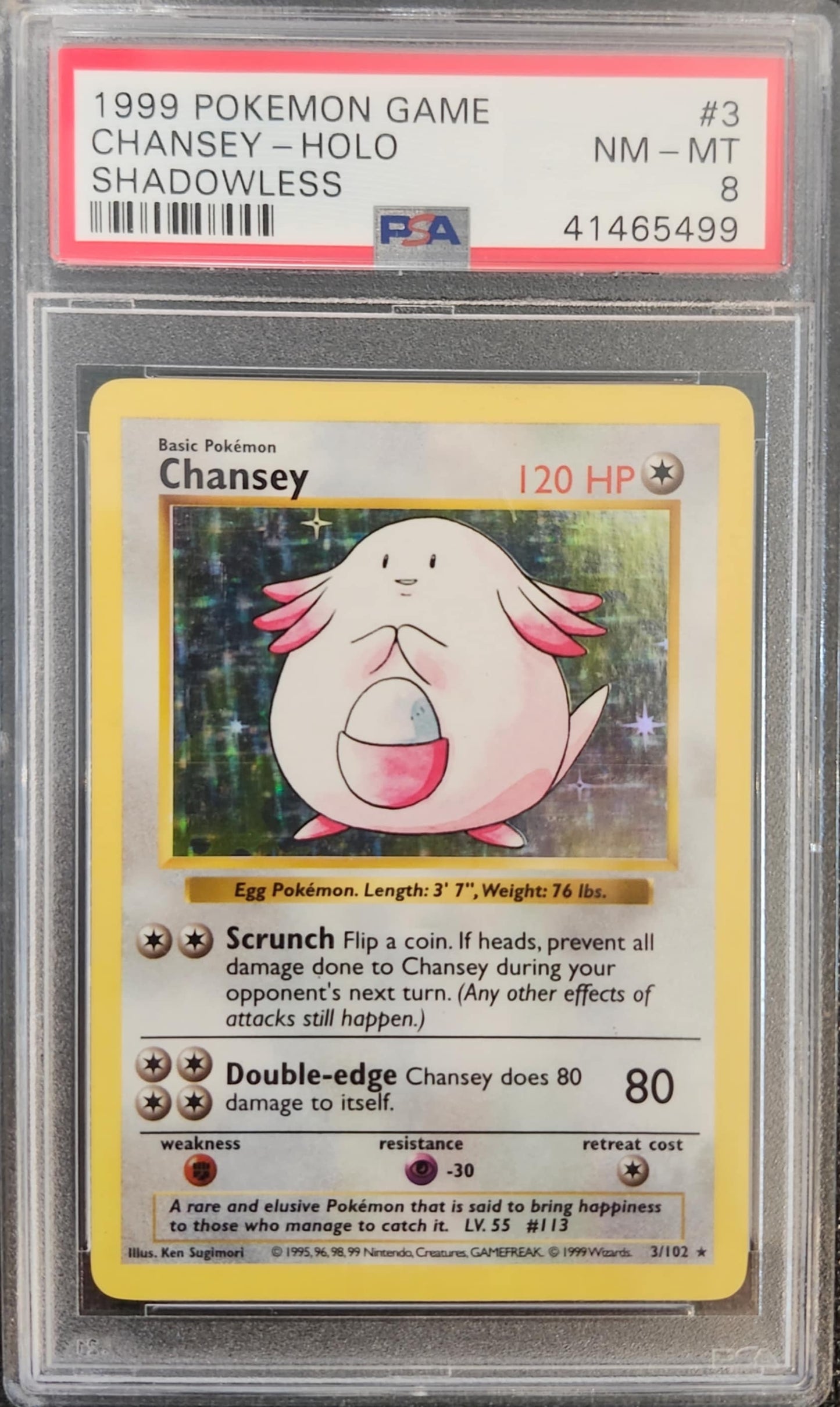 Chansey Holo Shadowless PSA 8