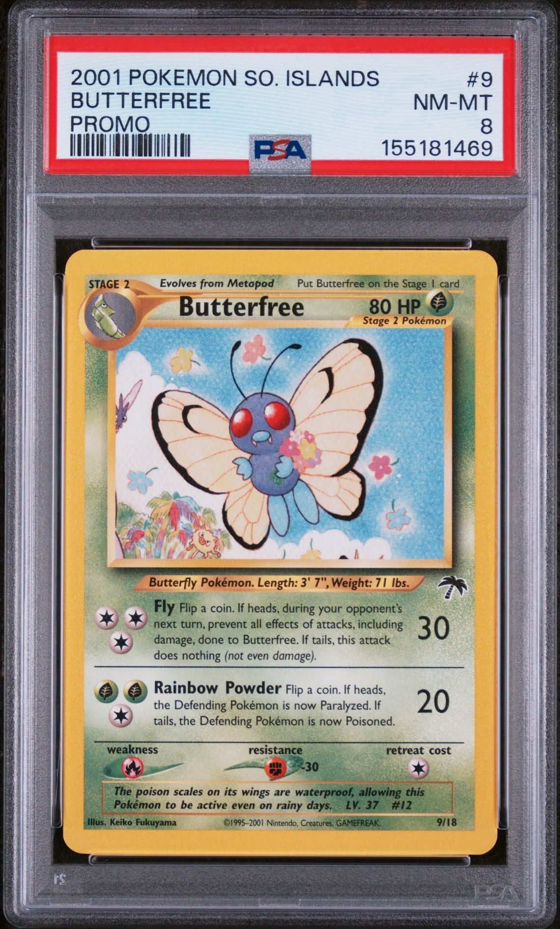 BUTTERFREE PROMO 2001 POKEMON SOUTHERN ISLANDS PROMO PSA NM-MT 8