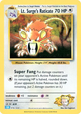 Lt. Surge's Raticate 016/034 - NM