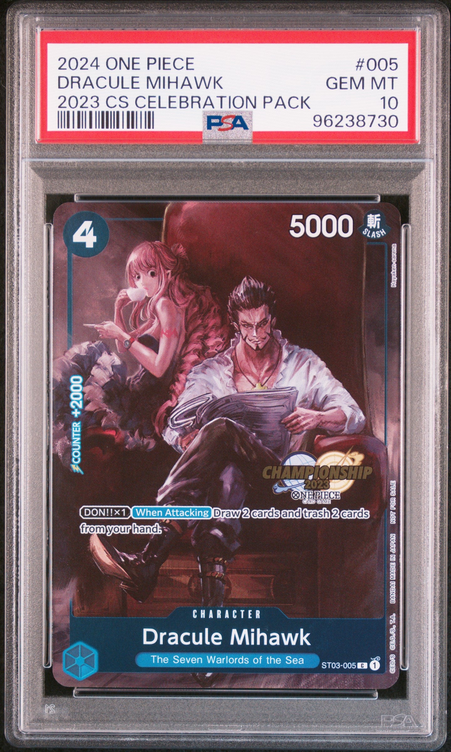 DRACULE MIHAWK 2024 ONE PIECE CHAMPIONSHIP 2023 CELEBRATION PACK PSA GEM MT 10