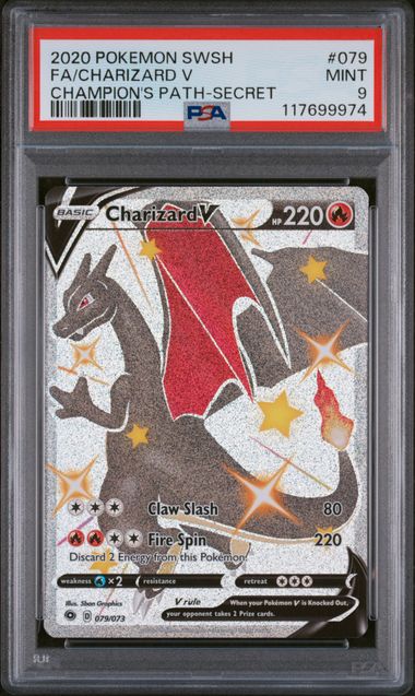 2020 POKEMON SWORD & SHIELD CHAMPION'S PATH #079 FA/CHARIZARD V CHAMPION'S PATH-SECRET PSA 9