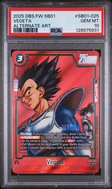VEGETA ALTERNATE ART 2025 DRAGON BALL SUPER CARD GAME FUSION WORLD MANGA BOOSTER 01 PSA GEM MT 10