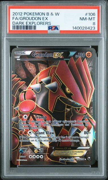 2012 Pokémon Black & White Dark Explorers #106 Groudon EX - Holo Full Art PSA 8