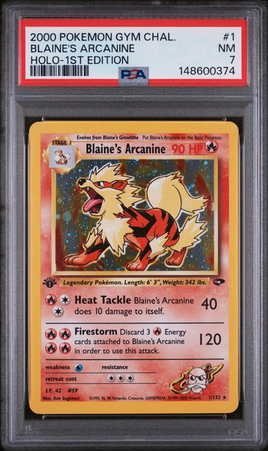 2000 POKEMON GYM CHALLENGE #1 BLAINE'S ARCANINE HOLO-1ST EDITION PSA 7