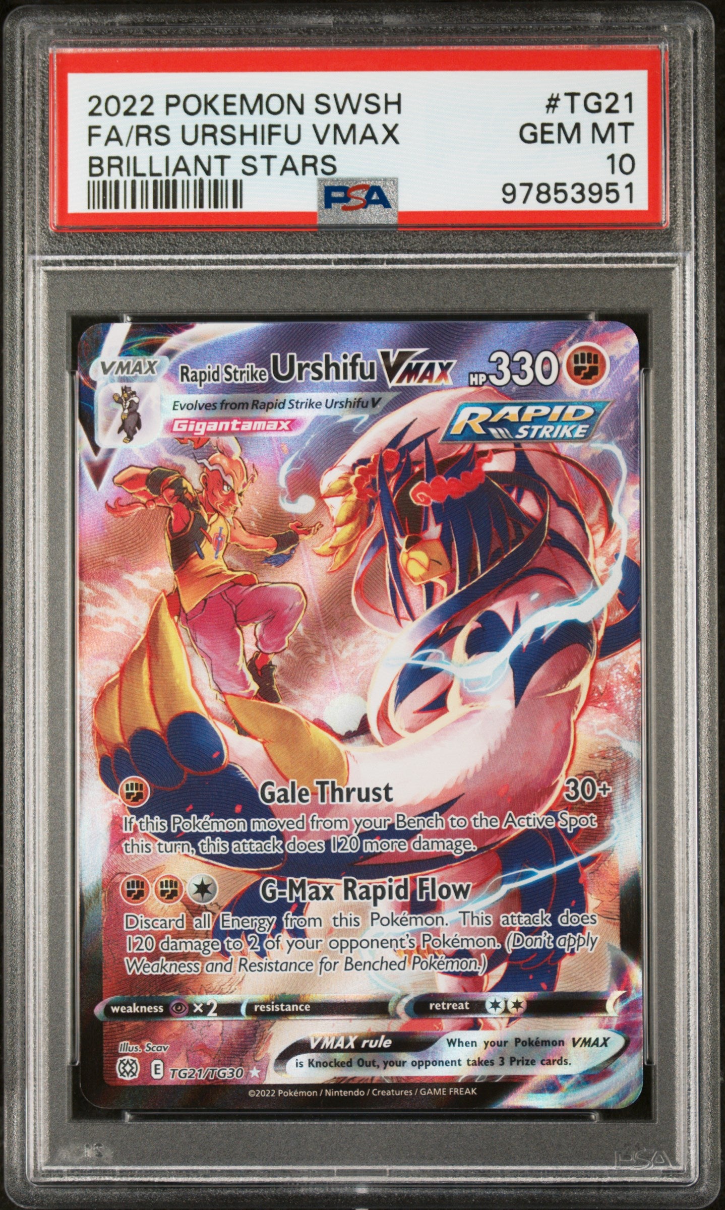 FA/RS URSHIFU VMAX BRILLIANT STARS 2022 POKEMON SWORD & SHIELD BRILLIANT STARS PSA GEM MT 10