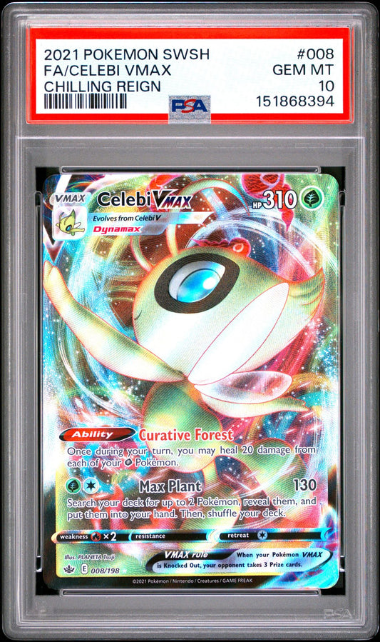 FA/CELEBI VMAX CHILLING REIGN 2021 POKEMON SWORD & SHIELD CHILLING REIGN PSA GEM MT 10