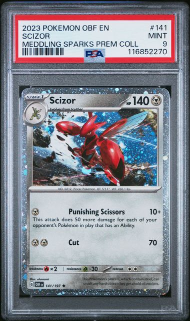 SCIZOR MEDDLING SPARKS PREM COLL 2023 POKEMON OBF EN-OBSIDIAN FLAMES PSA MINT 9