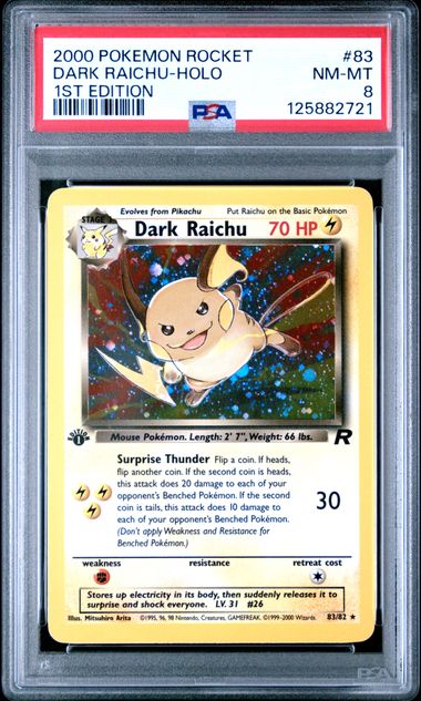 2000 POKEMON ROCKET #83 DARK RAICHU-HOLO 1ST EDITION PSA 8