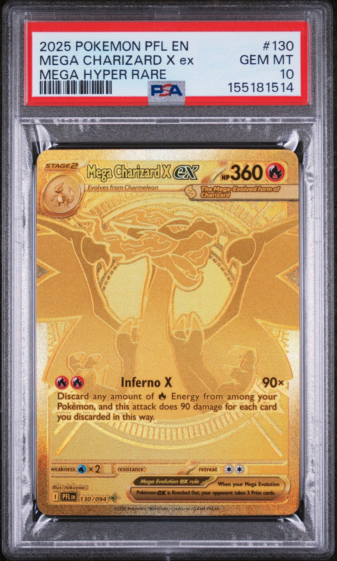 MEGA CHARIZARD X ex MEGA HYPER RARE 2025 POKEMON PFL EN-PHANTASMAL FLAMES PSA GEM MT 10