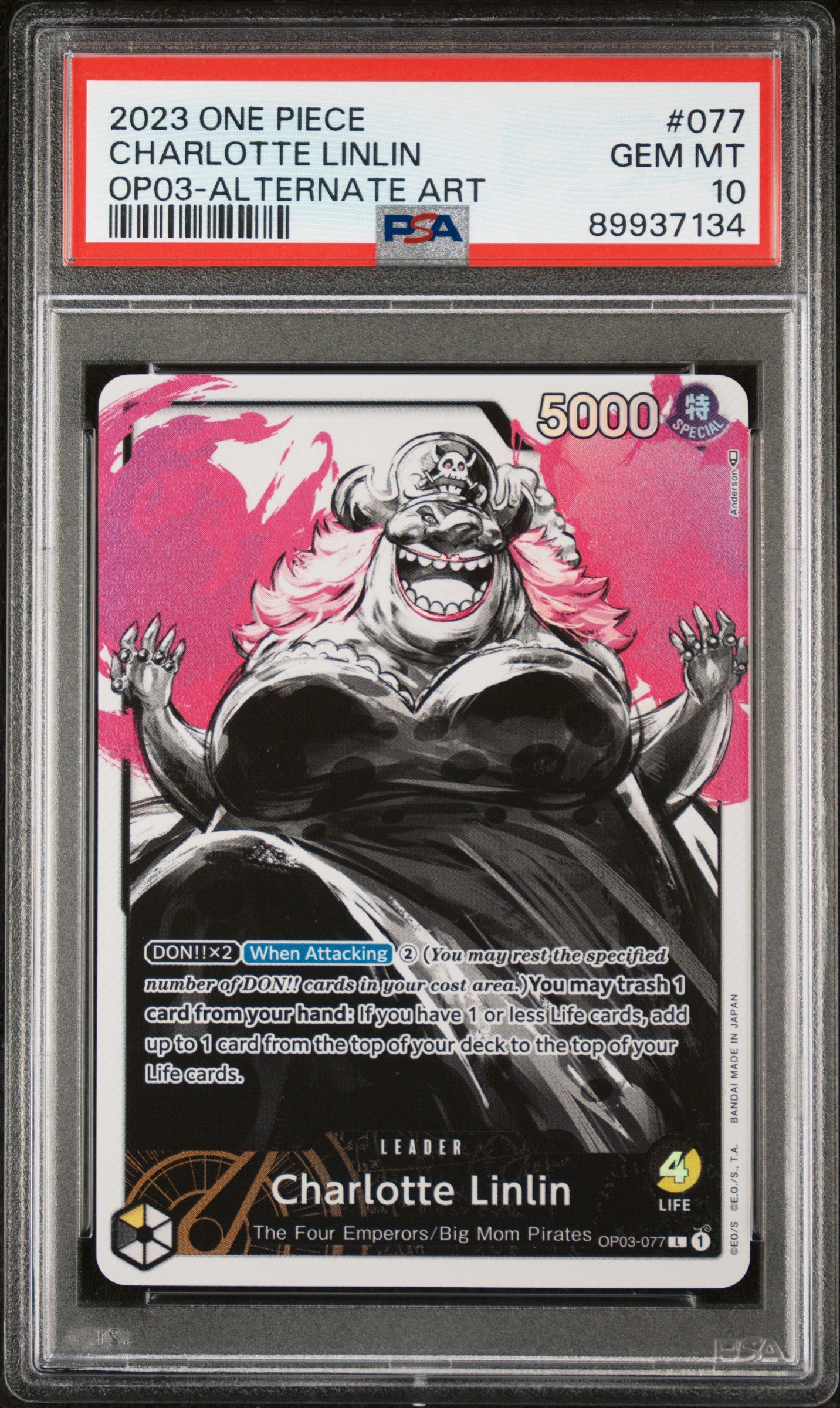 CHARLOTTE LINLIN ALTERNATE ART 2023 ONE PIECE OP03-PILLARS OF STRENGTH PSA GEM MT 10