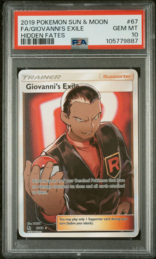 FA/GIOVANNI'S EXILE HIDDEN FATES 2019 POKEMON SUN & MOON HIDDEN FATES PSA GEM MT 10