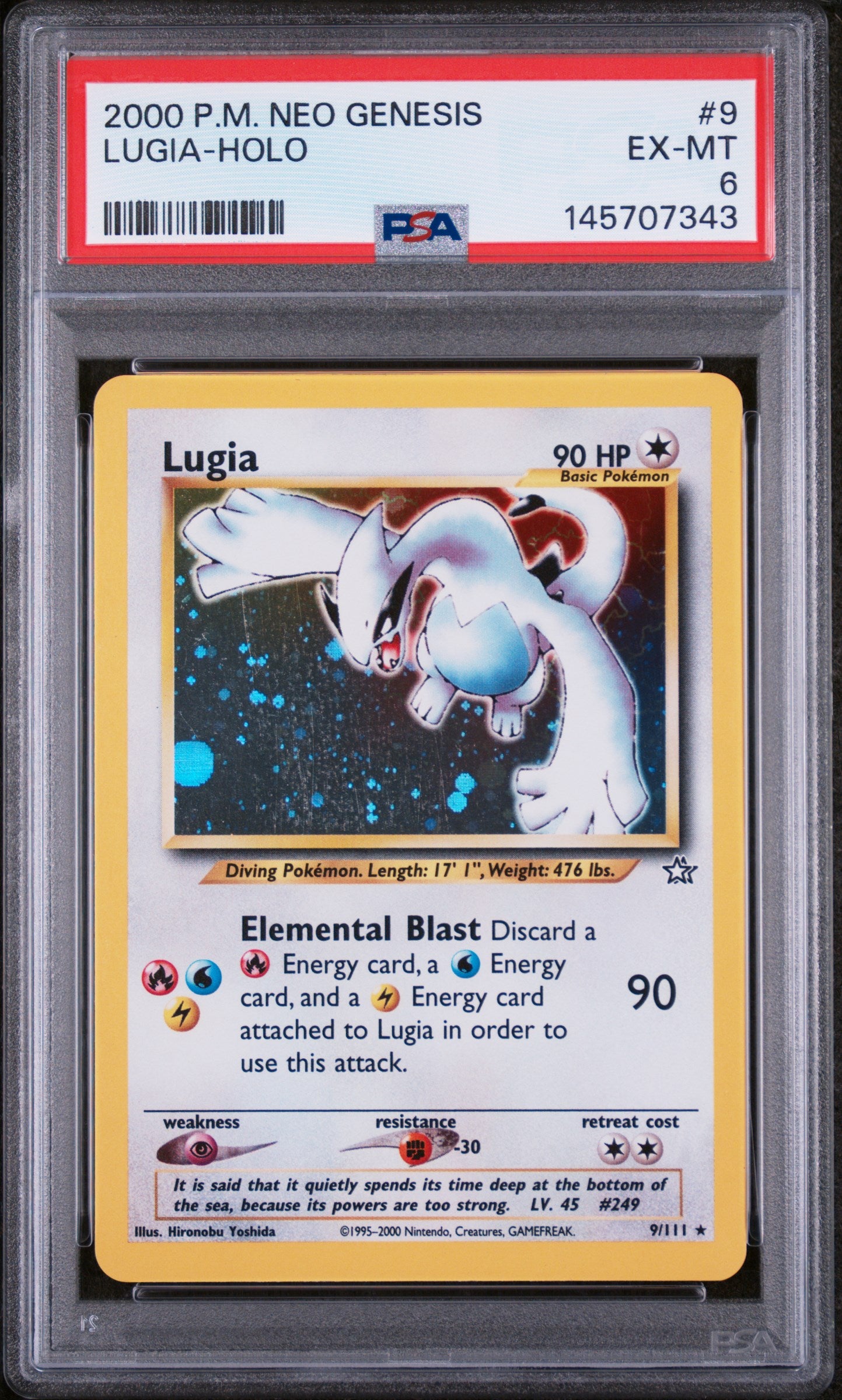 LUGIA-HOLO 2000 POKEMON NEO GENESIS PSA EX-MT 6