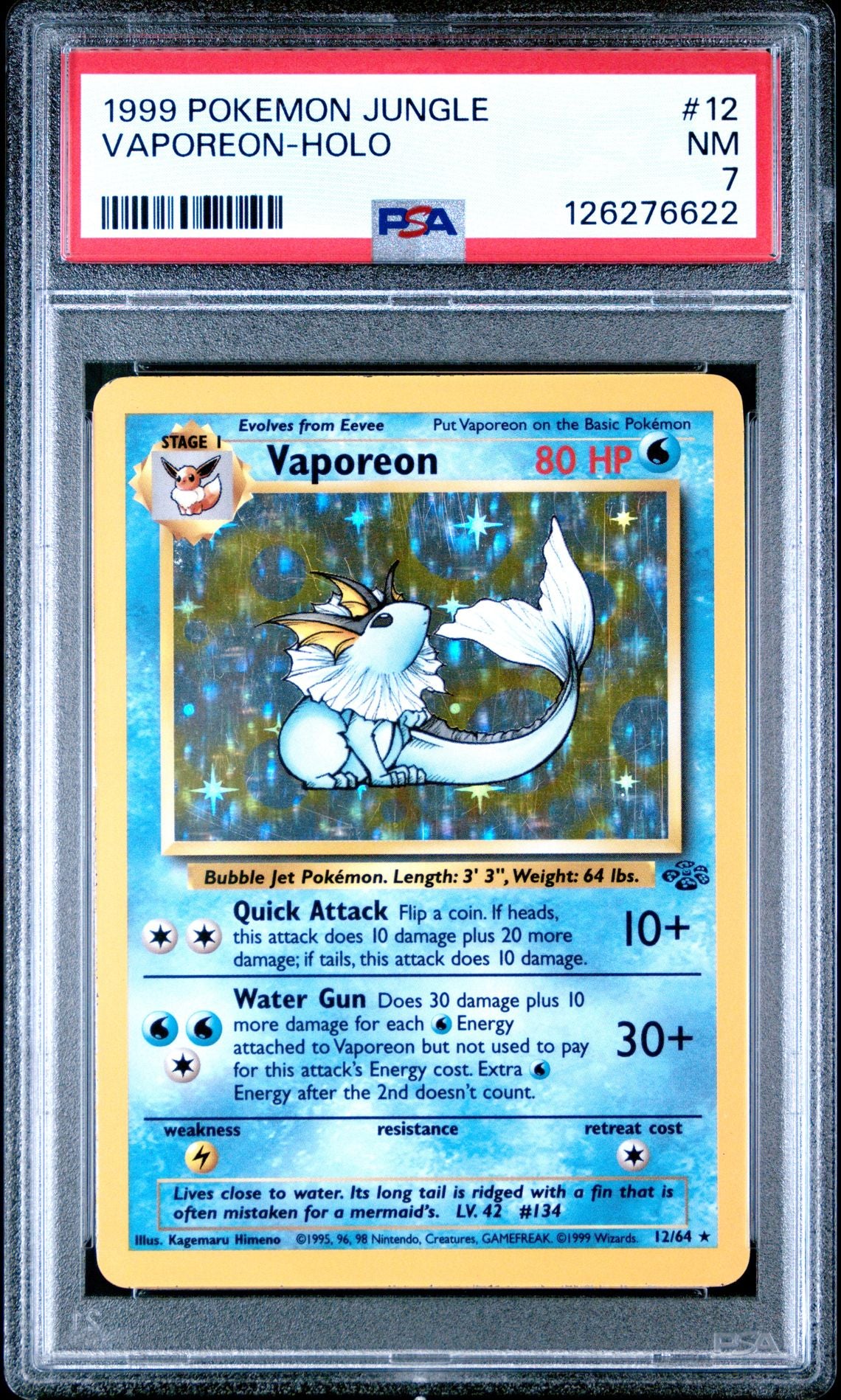 VAPOREON-HOLO 1999 POKEMON JUNGLE PSA NM 7