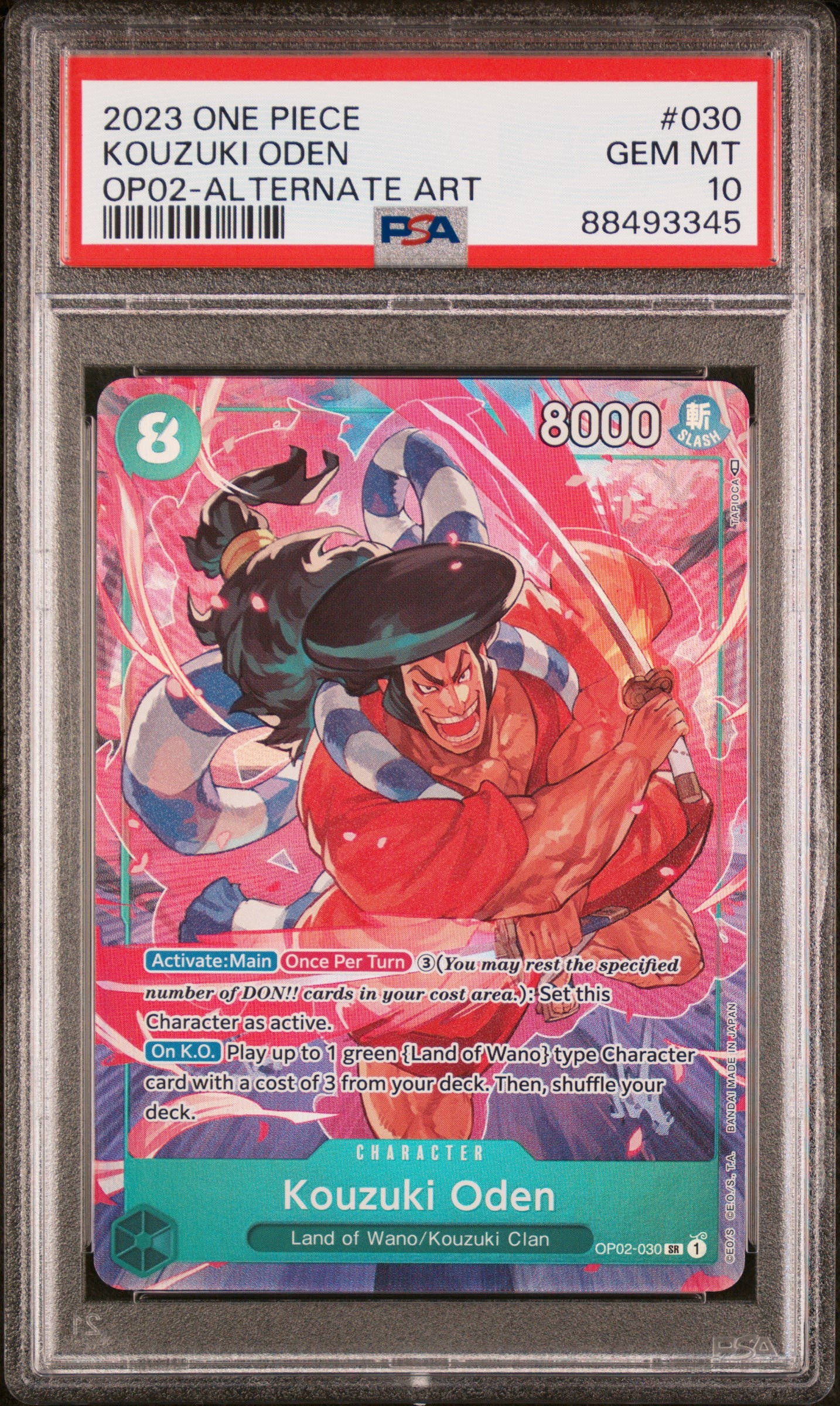 KOZUKI ODEN ALTERNATE ART 2023 ONE PIECE OP02-PARAMOUNT WAR PSA GEM MT 10