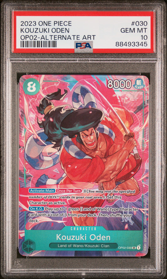 KOZUKI ODEN ALTERNATE ART 2023 ONE PIECE OP02-PARAMOUNT WAR PSA GEM MT 10