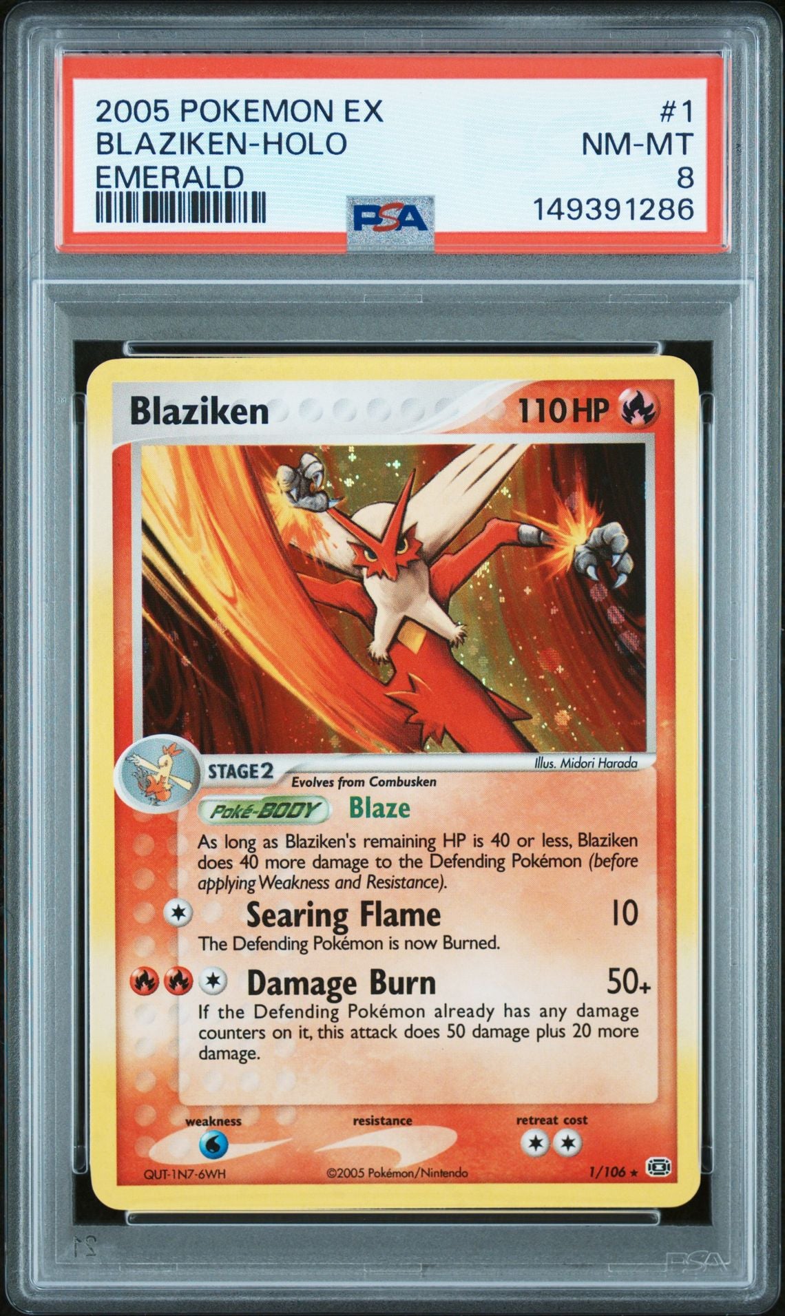 BLAZIKEN-HOLO EMERALD 2005 POKEMON EX EMERALD PSA NM-MT 8