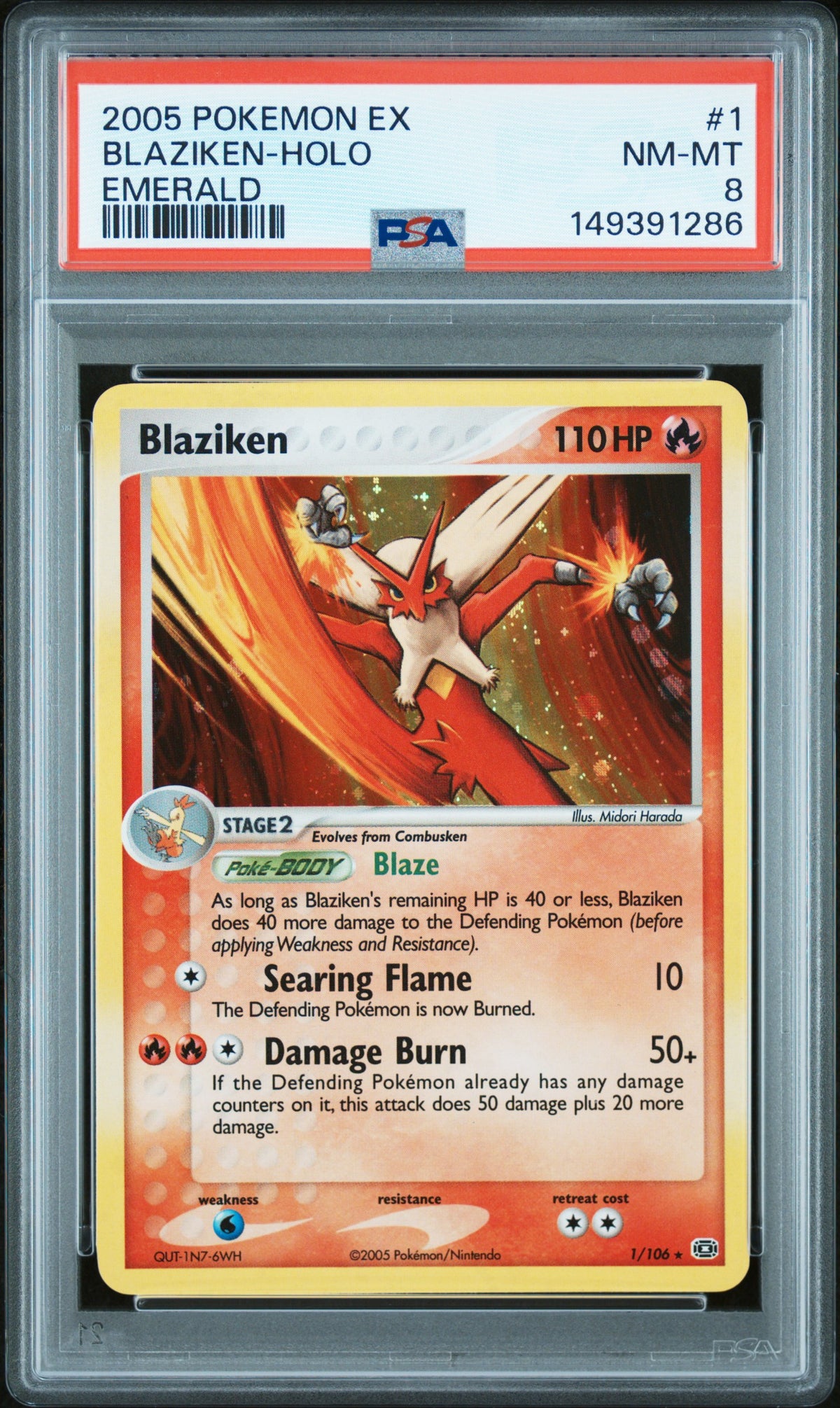 2005 POKEMON EX EMERALD #1 BLAZIKEN-HOLO EMERALD PSA 8