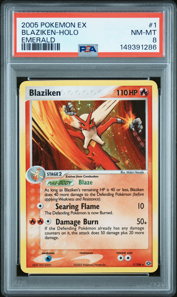 2005 POKEMON EX EMERALD #1 BLAZIKEN-HOLO EMERALD PSA 8