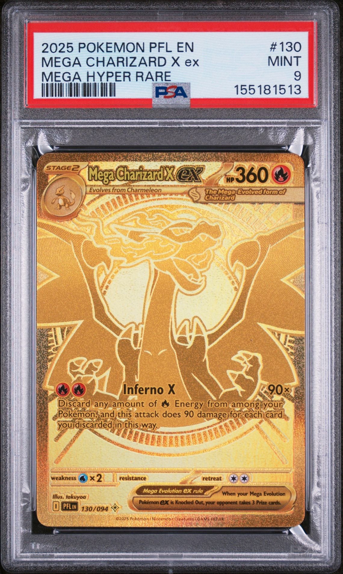 MEGA CHARIZARD X ex MEGA HYPER RARE 2025 POKEMON PFL EN-PHANTASMAL FLAMES PSA MINT 9