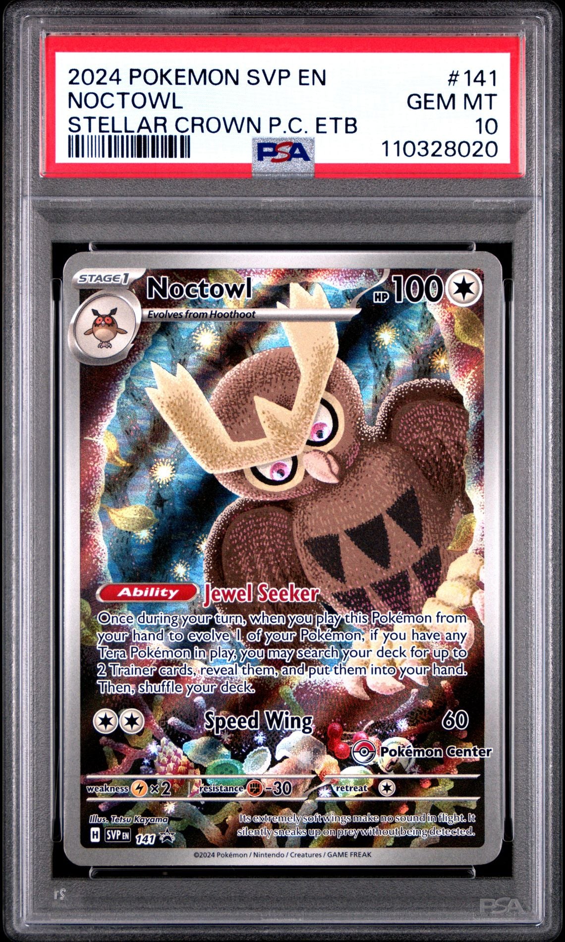 NOCTOWL STELLAR CROWN PC ETB 2024 POKEMON SVP EN-SV BLACK STAR PROMO PSA GEM MT 10