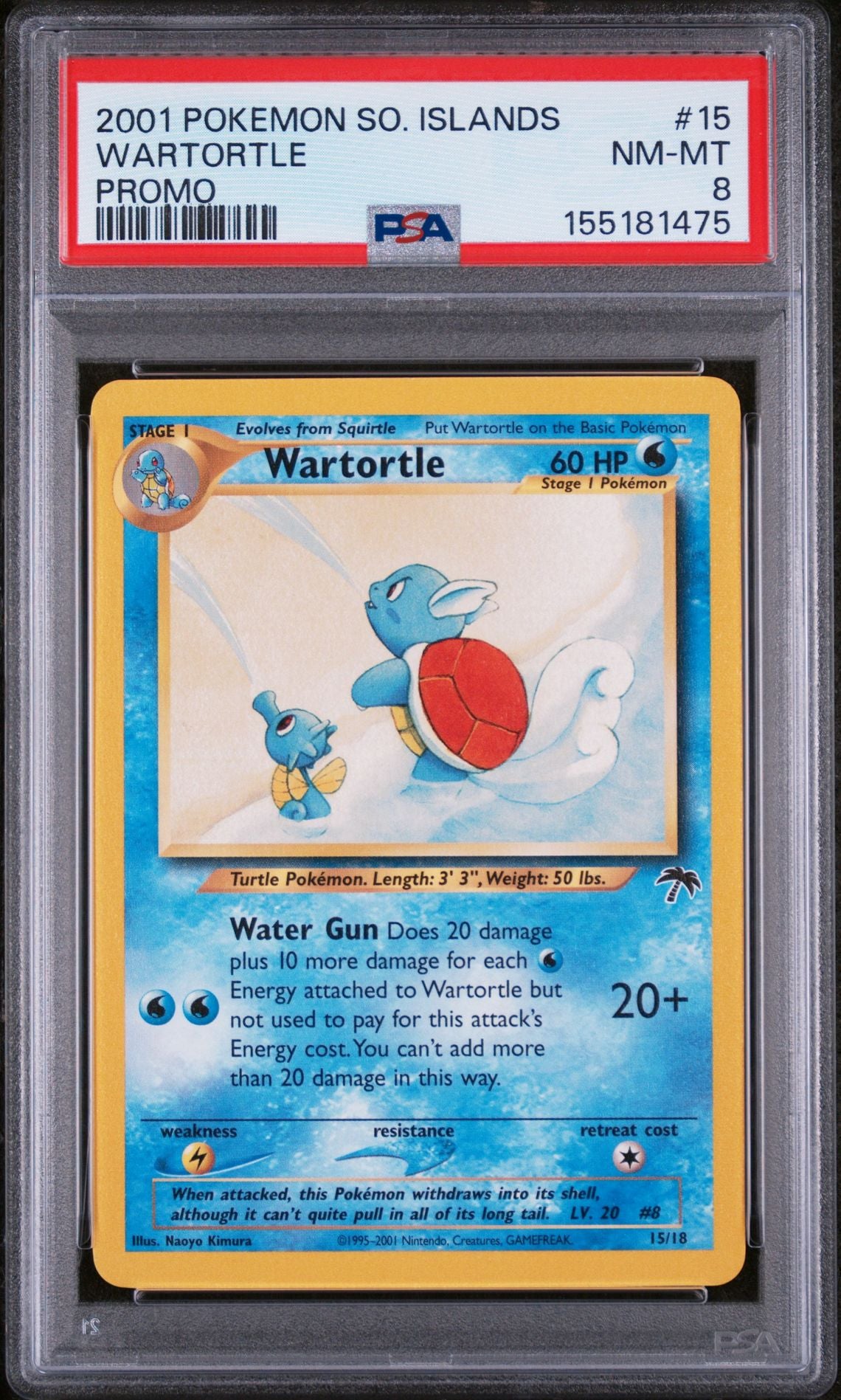 WARTORTLE PROMO 2001 POKEMON SOUTHERN ISLANDS PROMO PSA NM-MT 8