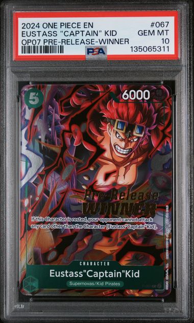 EUSTASS "CAPTAIN" KID OP07 PRE-RELEASE-WINNER 2024 ONE PIECE PROMOS PSA GEM MT 10