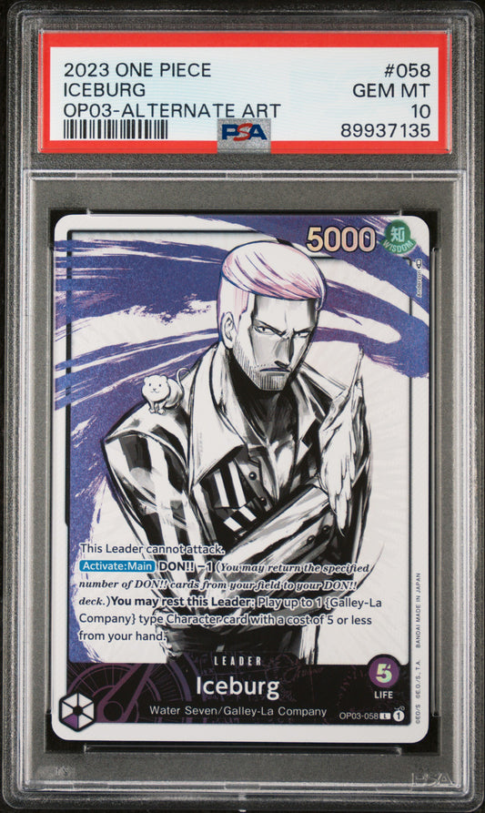 ICEBURG ALTERNATE ART 2023 ONE PIECE OP03-PILLARS OF STRENGTH PSA GEM MT 10