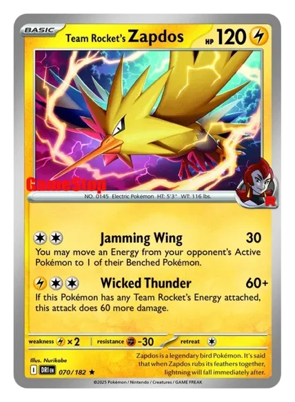 Team Rocket's Zapdos (Gamestop) 070/182 - SEALED