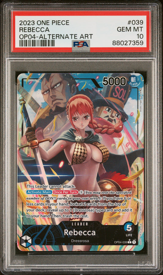 REBECCA ALTERNATE ART 2023 ONE PIECE OP04-KINGDOMS OF INTRIGUE PSA GEM MT 10