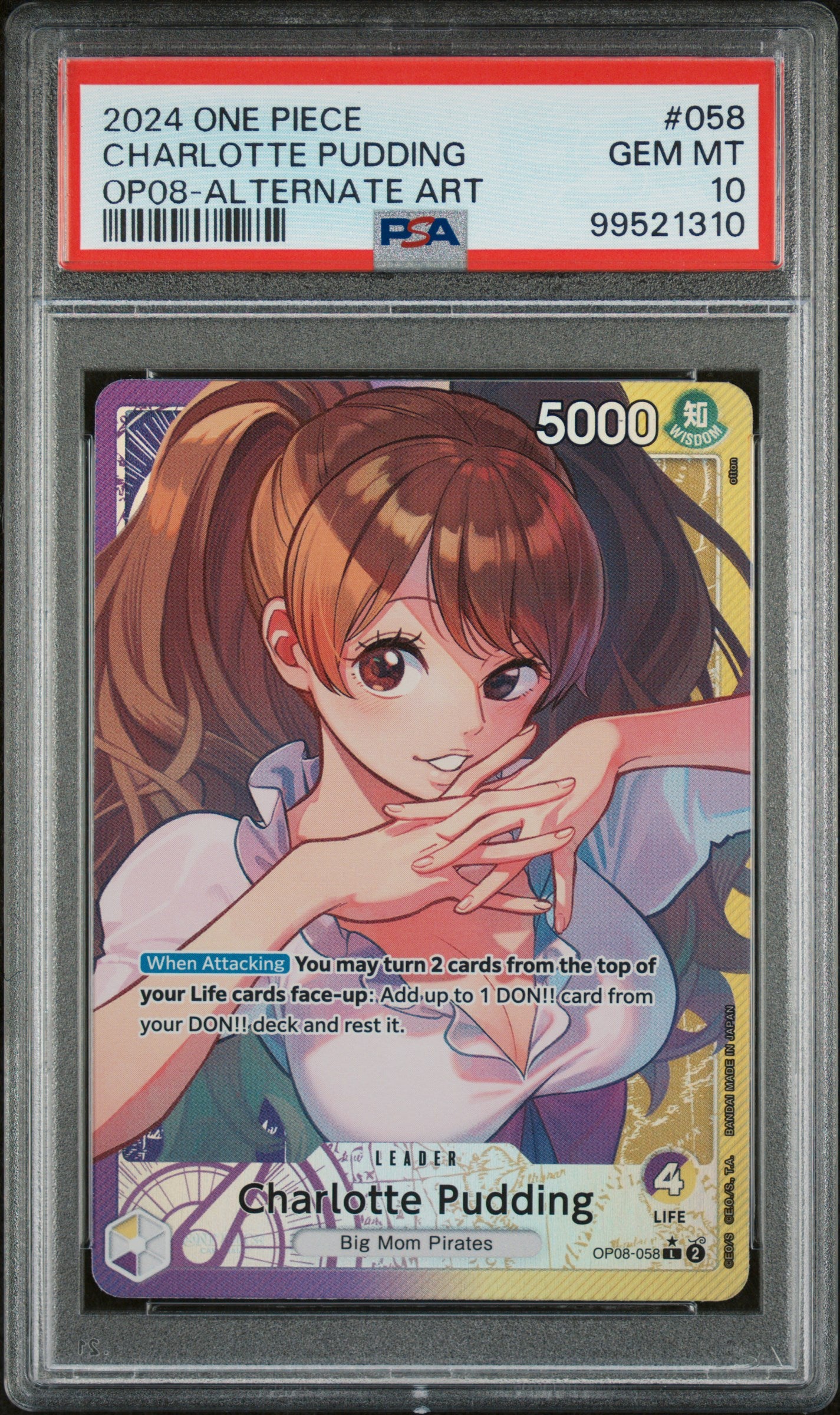 CHARLOTTE PUDDING ALTERNATE ART 2024 ONE PIECE OP08-TWO LEGENDS PSA GEM MT 10